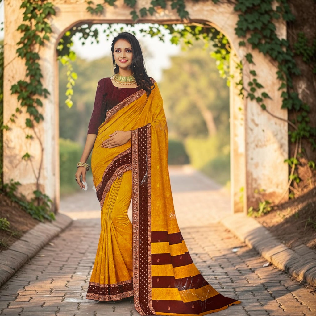 Yellow Georgette Saree | Lightweight Casual Wear Saree with Blouse Piece