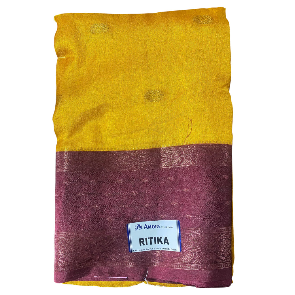 Yellow Georgette Saree | Lightweight Casual Wear Saree with Blouse Piece
