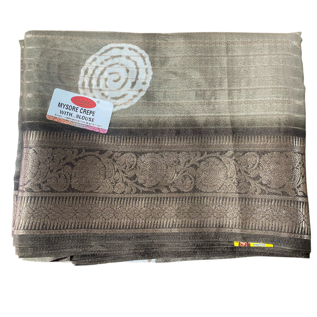 Pure Mysore Crepe Saree | Soft Lightweight Daily Wear Saree with Blouse Piece