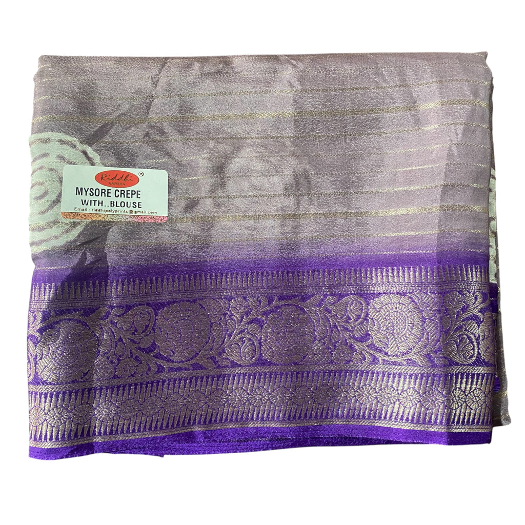 Pure Mysore Crepe Saree | Soft Lightweight Daily Wear Saree with Blouse Piece