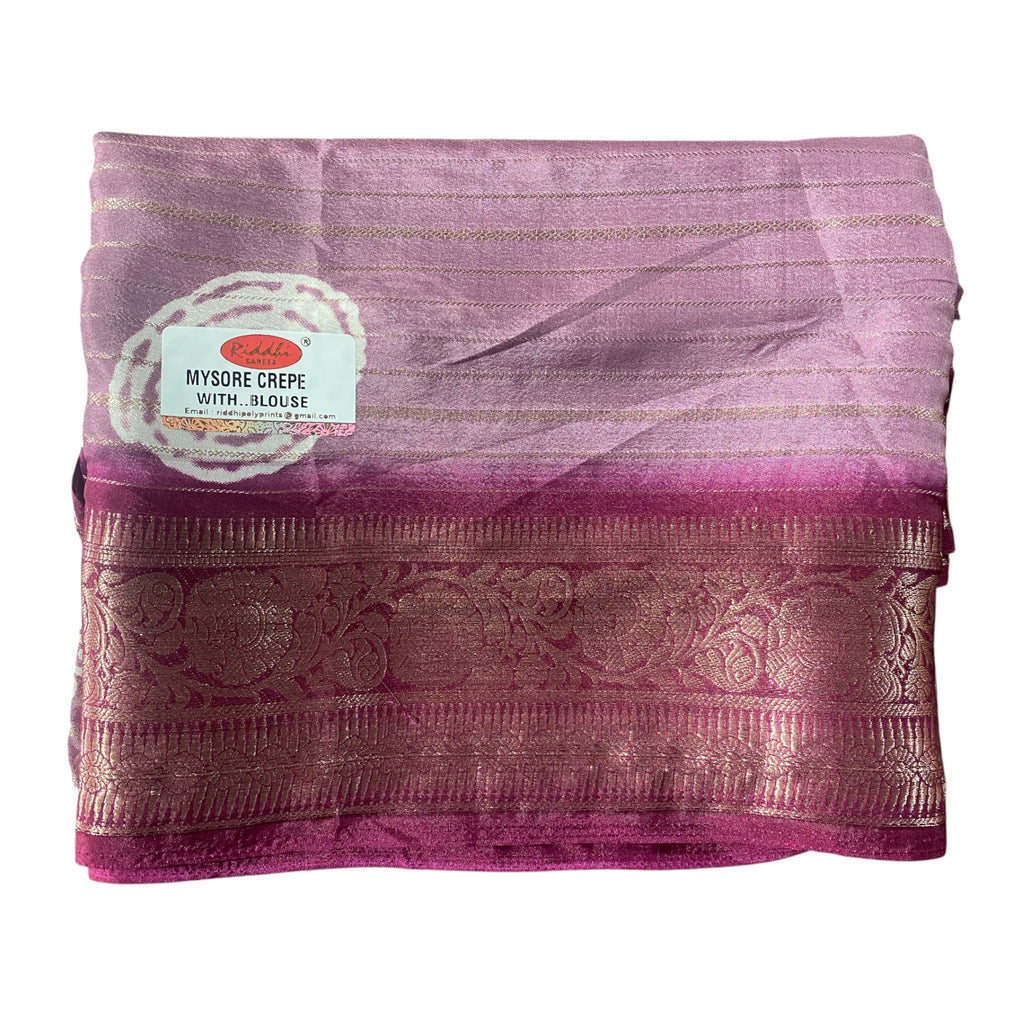 Pure Mysore Crepe Saree | Soft Lightweight Daily Wear Saree with Blouse Piece